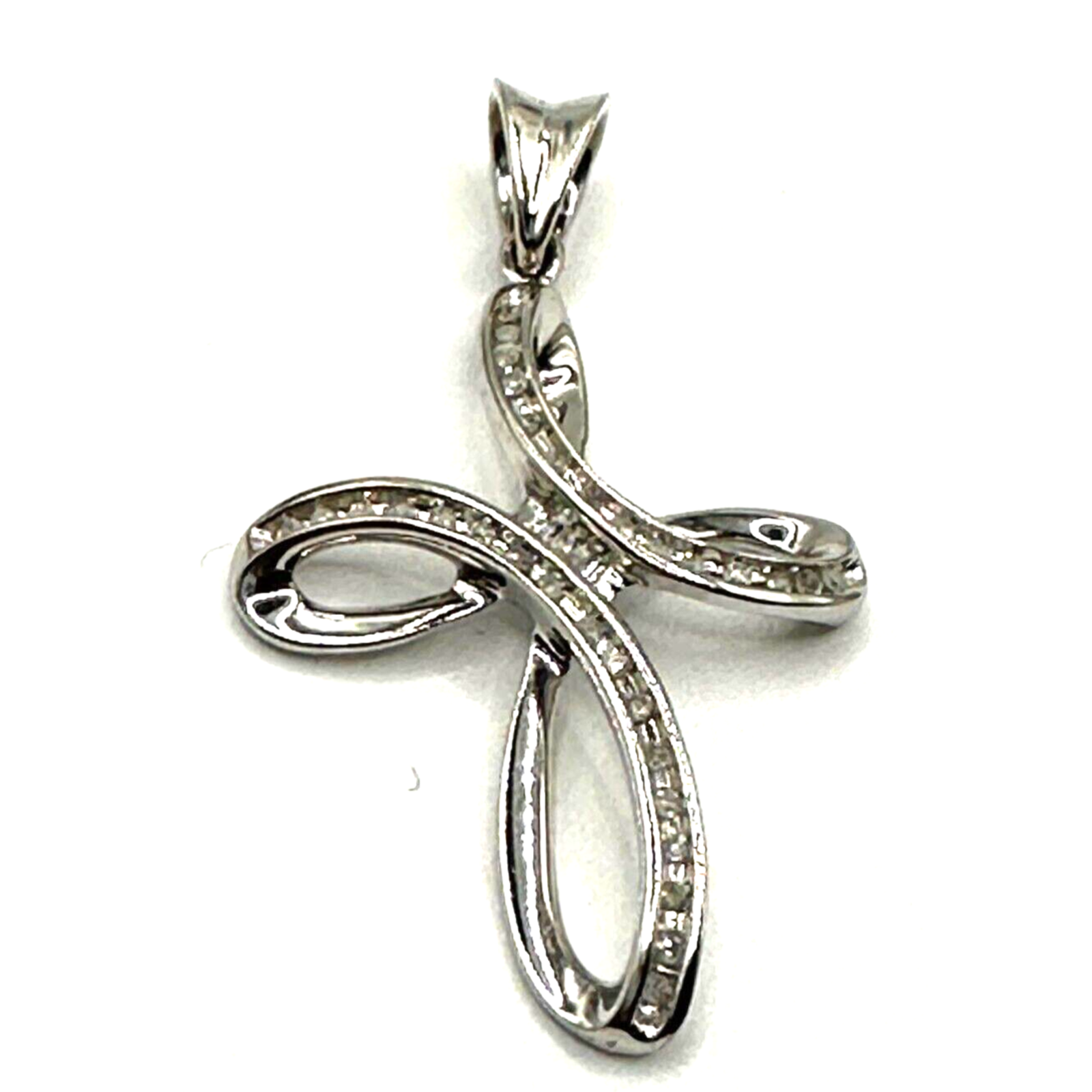 14k White Gold Diamond Modern Infinity Design Cross Pendant 34 Ct